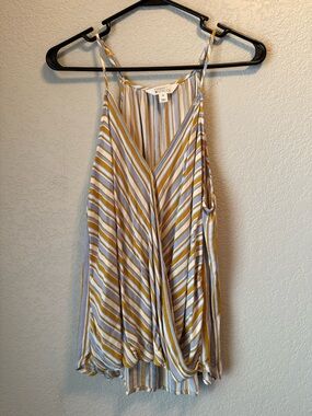 Market & Spruce Mustard Stripe Sleeveless V-Neck Tank Top